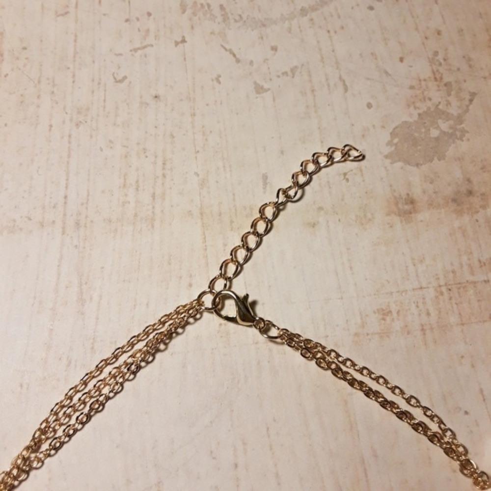 Boho Gold Layered Chain Crystal Coin Bar Necklace - Picture 7 of 7